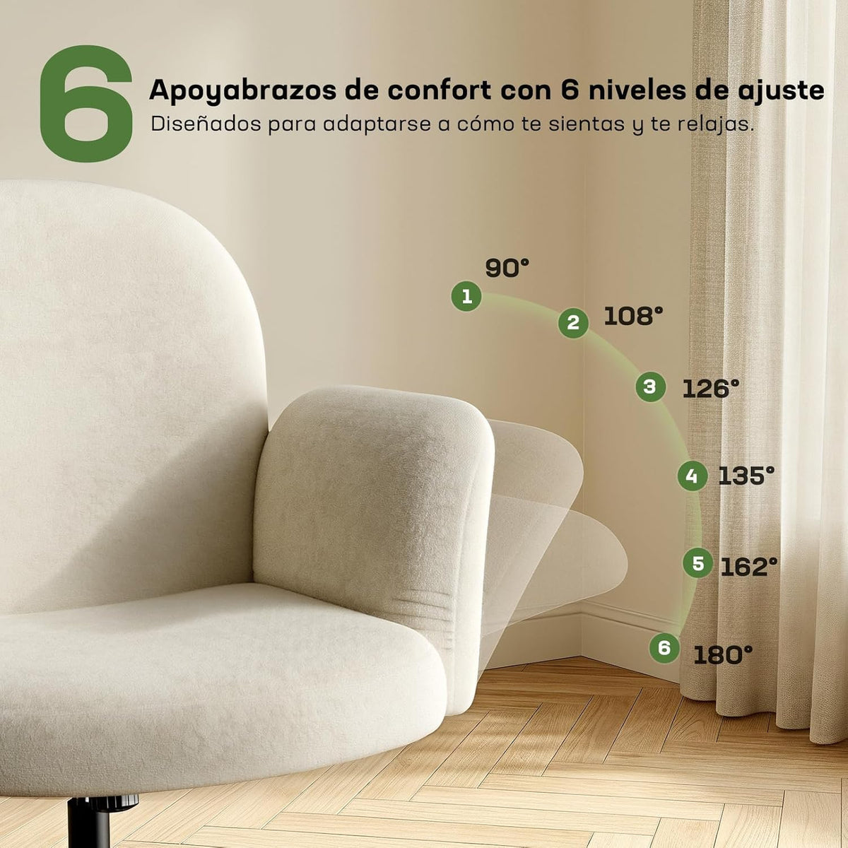 Marsail Desk Chair Crossed Legs, Folding Arms 6 Pos, Beige