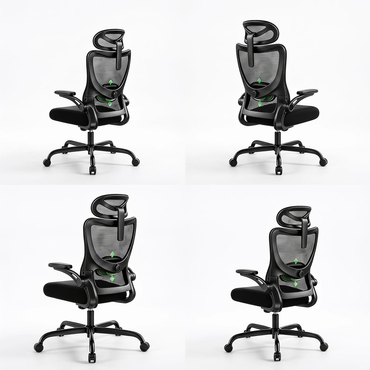 Marsail Ergonomic Desk Chair: Computer Office Chair with Mesh High Back and Adjustable Lumbar Support Swivel Chair for Work with Wheels, 3D Armrest and Headrest