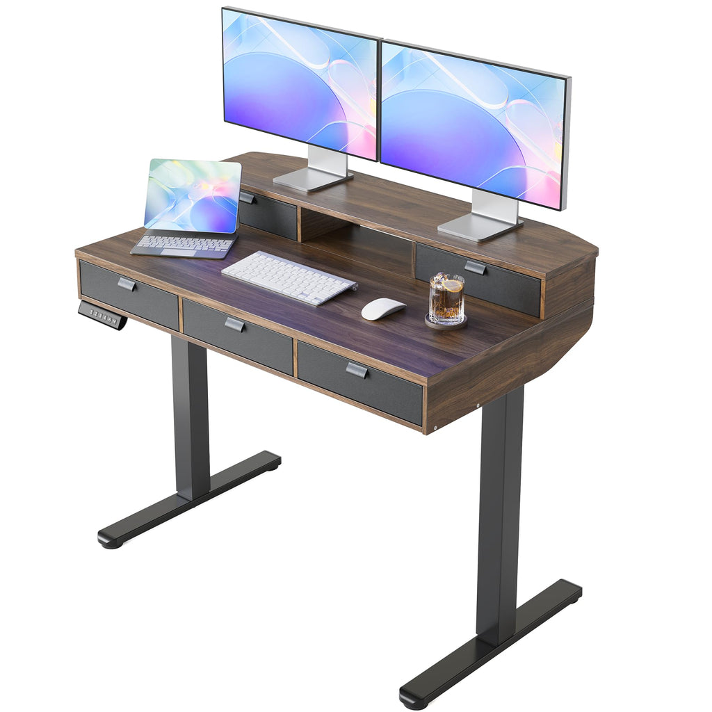 HUANUO Standing Sitting Desk Drawers 120 x 60 cm Adjustable Height | Compatible with C-clamp holder, 4 adjustable height adjustments