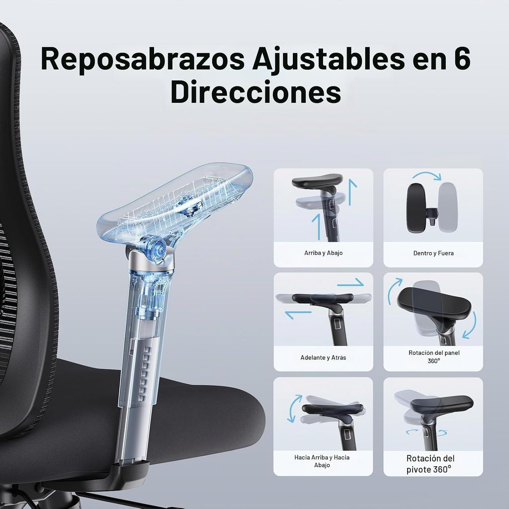 Marsail Ergonomic Desk Chair with 6D Armrests, Adjustable 3D Backrest, Sliding Seat, Lumbar Support and Lock Tilt in 4 Positions – High and Reinforced Chair with Capacity 150 kg, Black