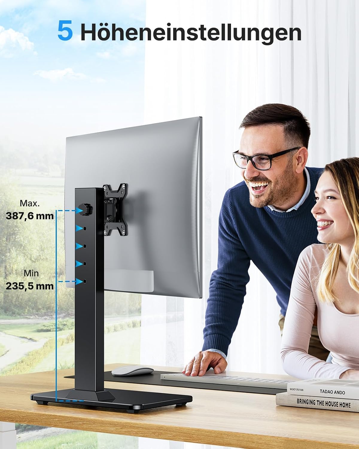 HUANUO Monitor Ständer, Freistehende Monitorständer Höhenverstellbar 13 bis 34 Zoll, bis zu 20kg Kapazität, 5 Höhenoptionen, Drehbarer Bildschirm Ständer 360° Schwenkung, VESA 75x75mm/100x100mm Gaming