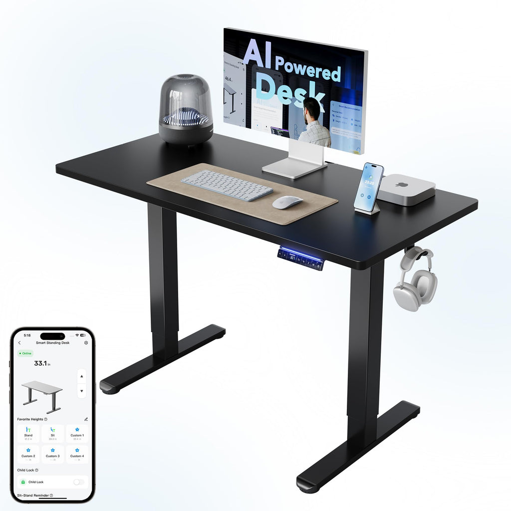 HUANUO Electric Standing Desk, 40 x 24 Inch Height Adjustable Computer Desk with Storage Bag, 4 Height Memory Settings, Sit Stand Up Desk for Home Office, Rustic Brown
