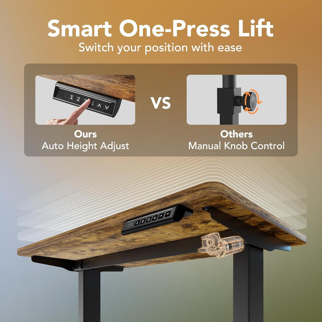 HUANUO 43 x 24 inch Electric Standing Desk Adjustable Height, 4 Memory Height Settings, Sit Stand Up Desk for Home Office & Computer Workstation, Rustic Brown