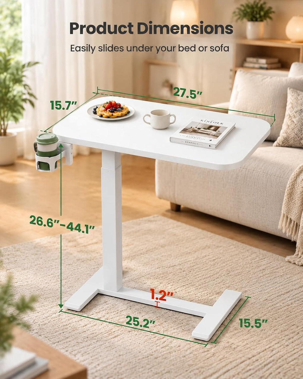 Marsail Overbed Table,Mobile Standing Desk with pneumatic height adjustment