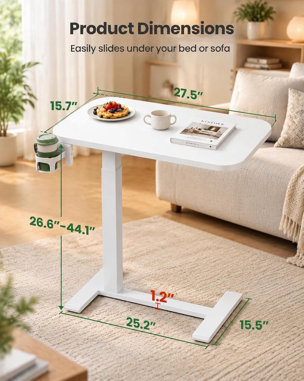Marsail Overbed Table,Mobile Standing Desk with pneumatic height adjustment