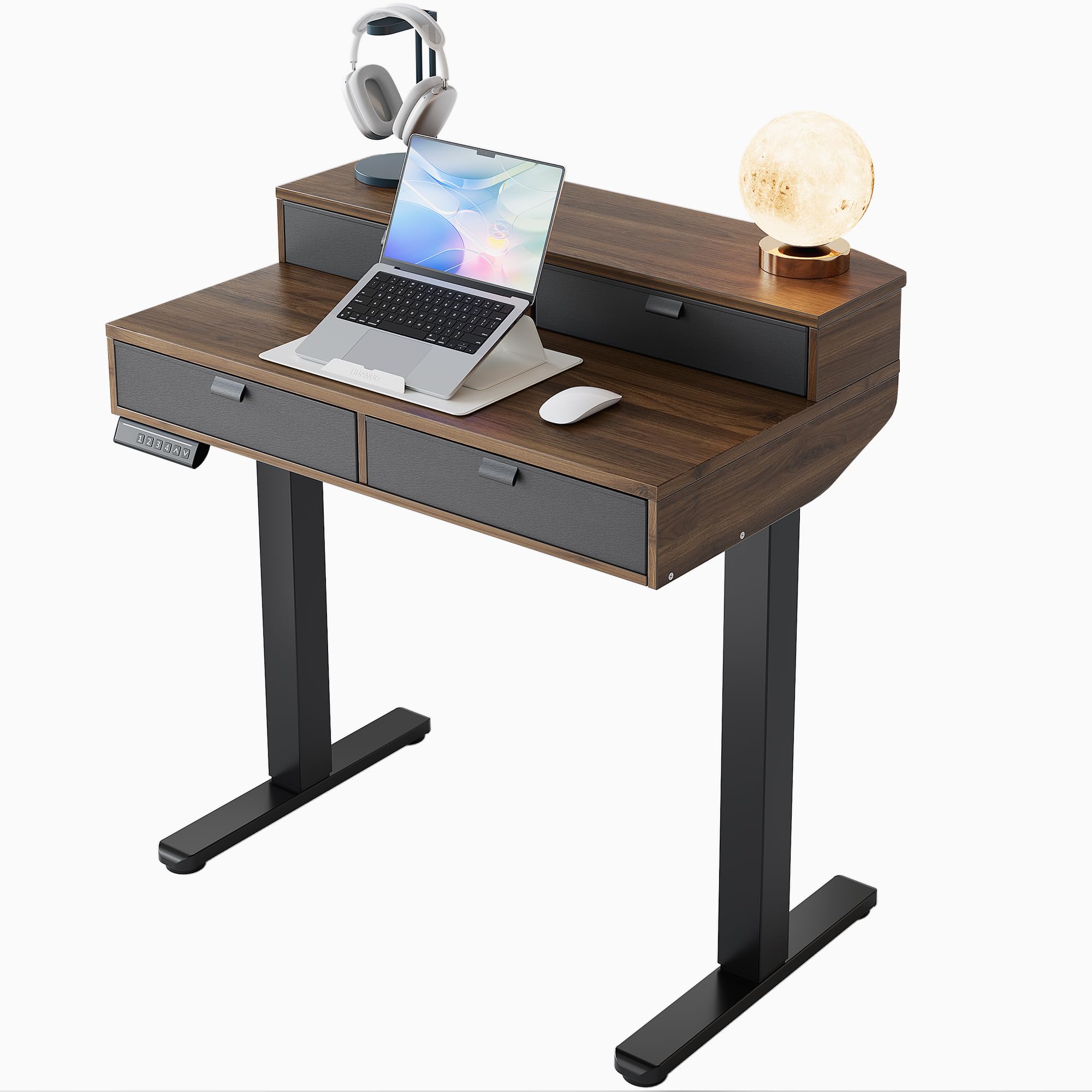HUANUO Standing Sitting Desk Drawers 120 x 60 cm Adjustable Height | Compatible with C-clamp holder, 4 adjustable height adjustments