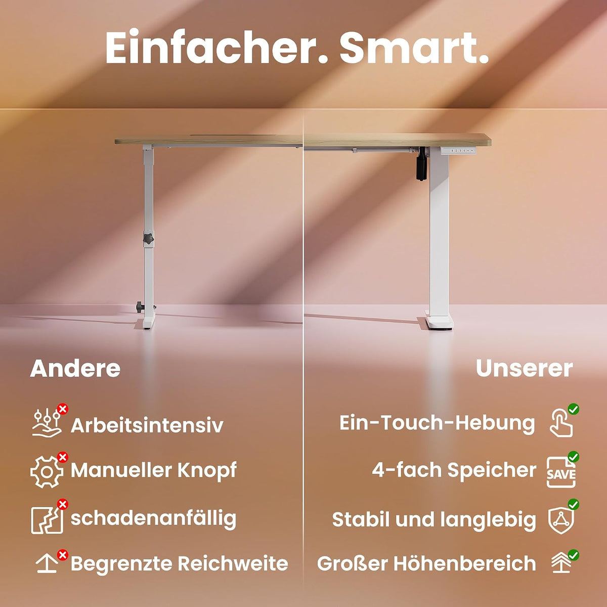 HUANUO höhenverstellbarer Schreibtisch 80x48cm mit 4 Memory-Steuerung