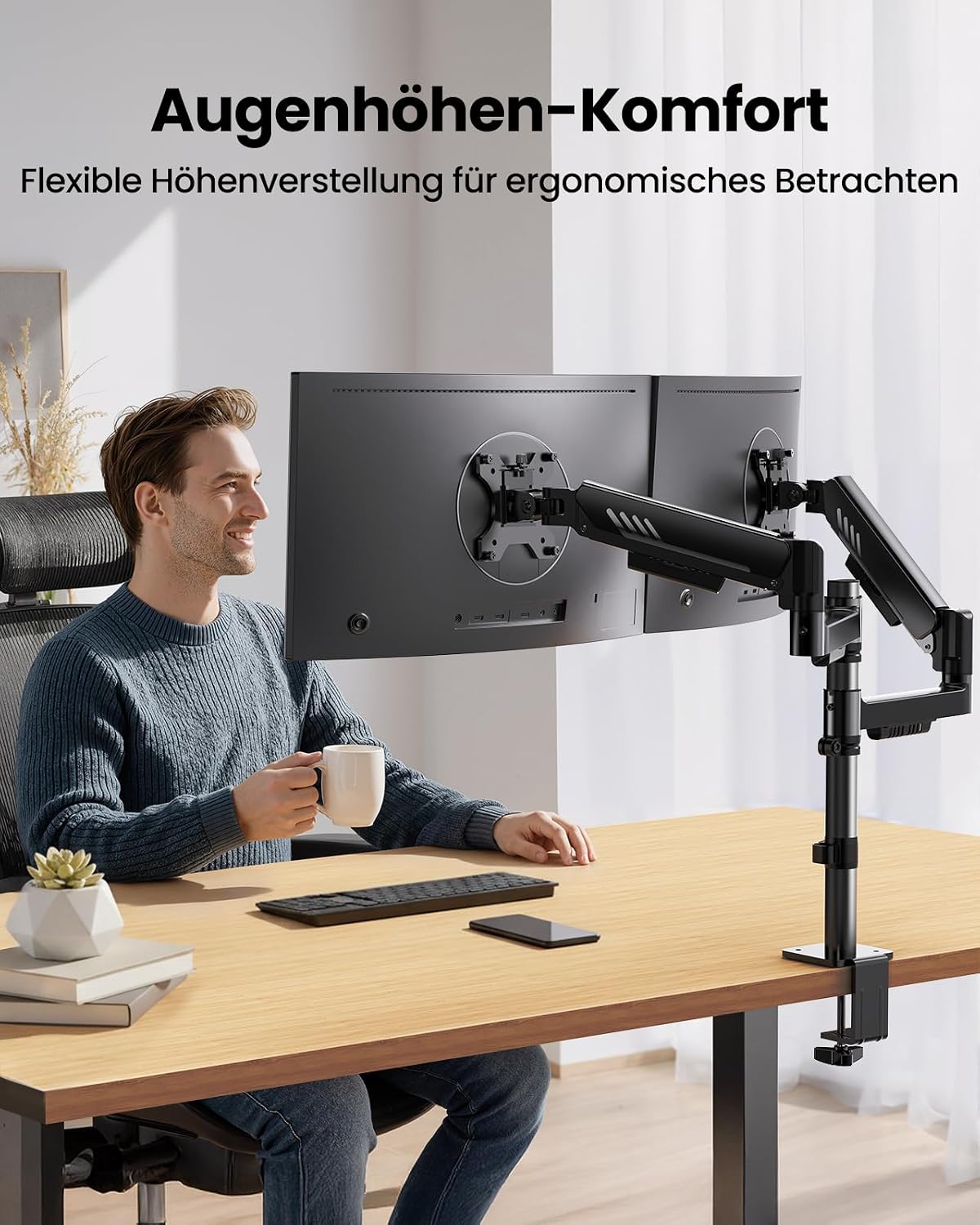 ErGear Monitor Halterung 2 Monitore für 13″-32″, vertikale Dual Monitor Arm Bildschirm 9kg, erhöht Stabilität mit integriert C-Klemme, verbessert Kabelmanagement, VESA 75x75/100x100mm, schwarz