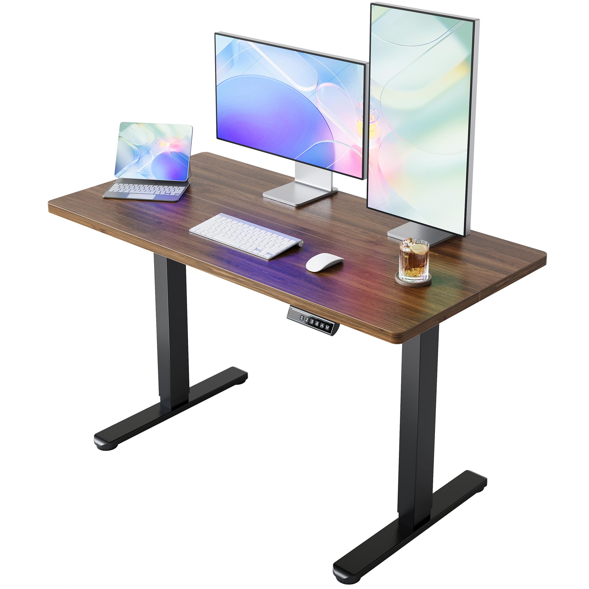 HUANUO 55 x 28 inch Electric Standing Desk Adjustable Height, 4 Memory Height Settings, Sit Stand Up Desk for Home Office & Computer Workstation, Light Walnut