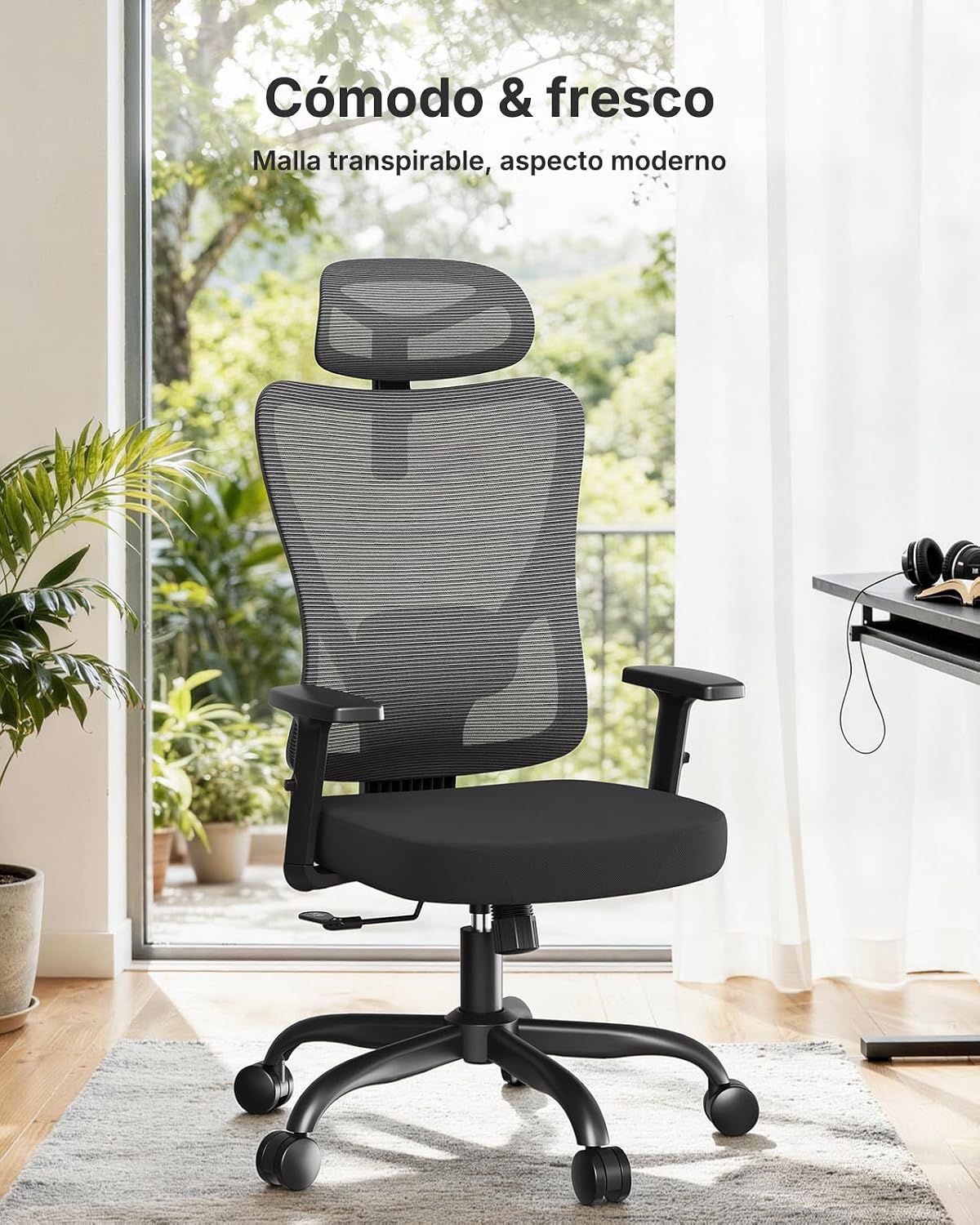Marsail Desk Chair, 130° Lockable Swivel, Resists 150 kg