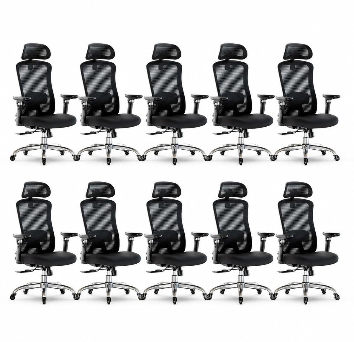 Marsail Ergonomic Desk Chair with 6D Armrests, Adjustable 3D Backrest, Sliding Seat, Lumbar Support and Lock Tilt in 4 Positions – High and Reinforced Chair with Capacity 150 kg, Black