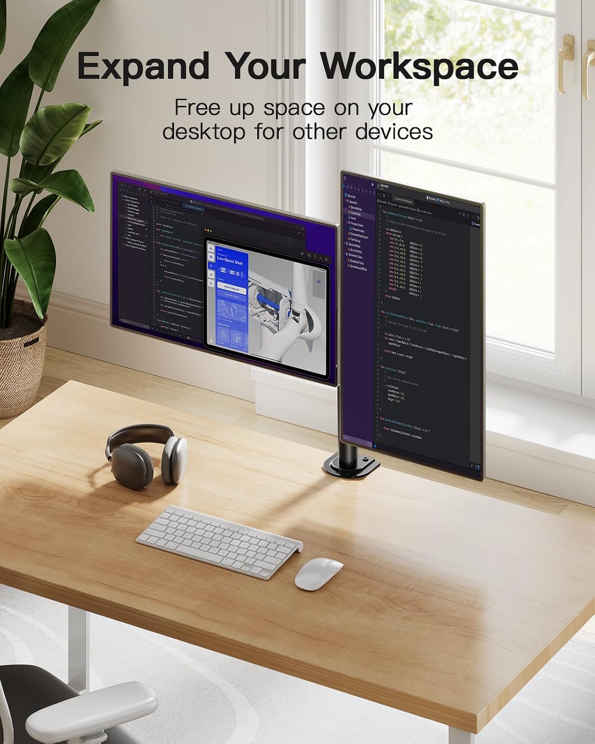 HUANUO Dual Monitor Mount for 2 Monitors up to 32 inches, Heavy Duty Dual Monitor Stand Holds up to17.6lbs, Dual Monitor Arm with Height Adjustable Tilt Swive Rotate, VESA Hole 75mm or 100mm