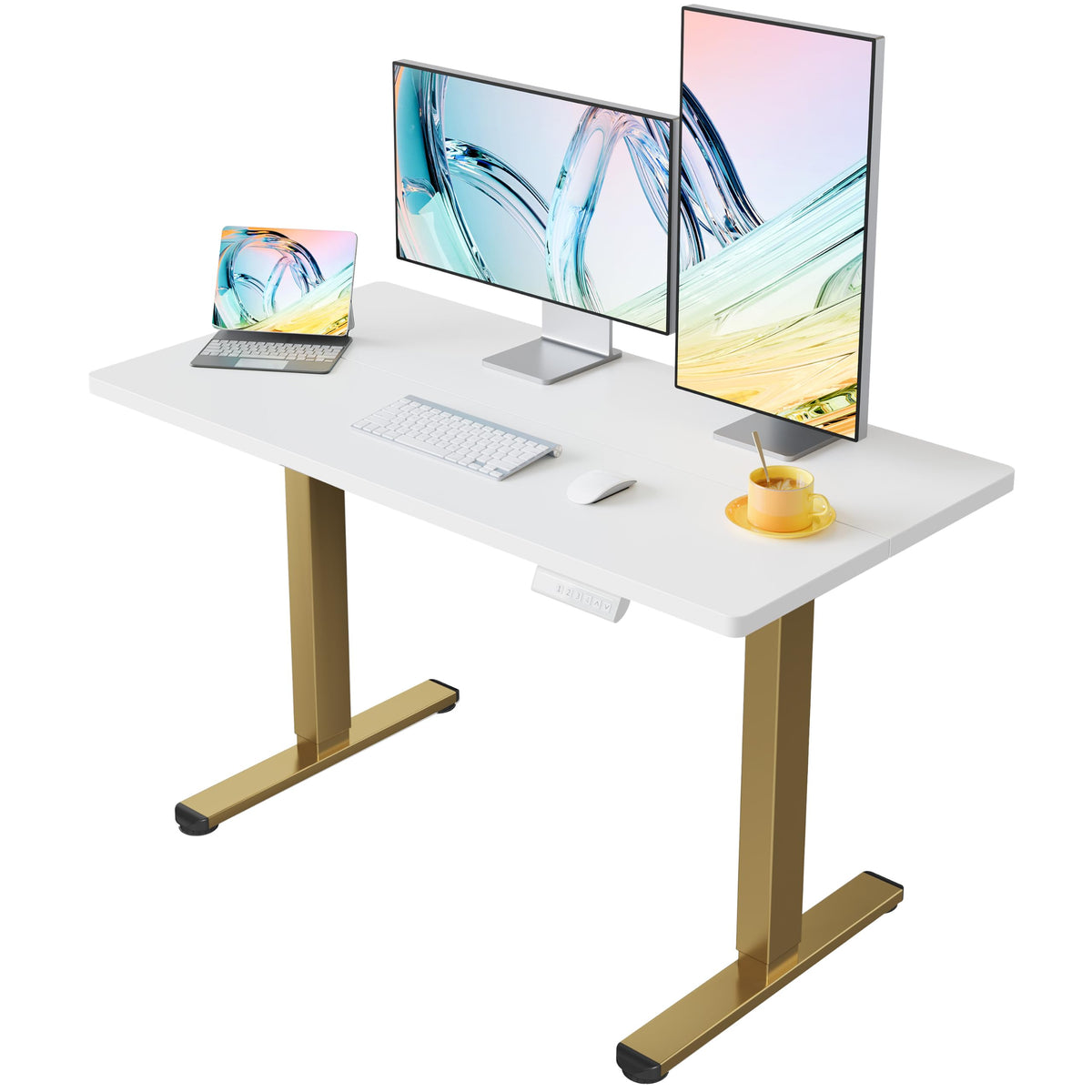 HUANUO 32x19 Inch Small Electric Standing Desk, Adjustable, Light Walnut
