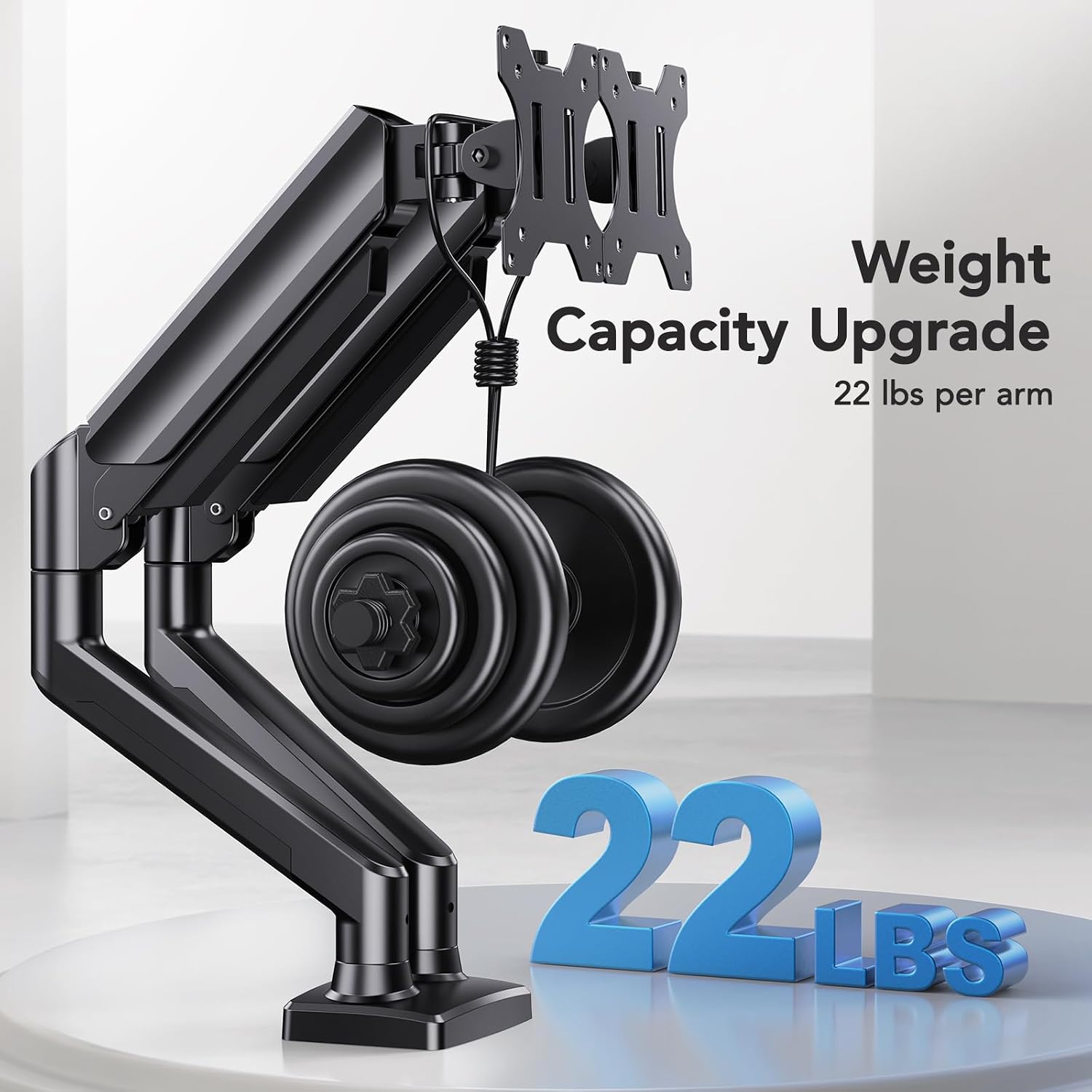 HUANUO Dual Monitor Mount for 2 Monitors up to 30 inches, Each Arm Holds Max 22lbs, Dual Monitor Stand with Advanced System, Height-Adjustable/Tilt/Swivel/Rotate, VESA Standard 75mm or 100mm
