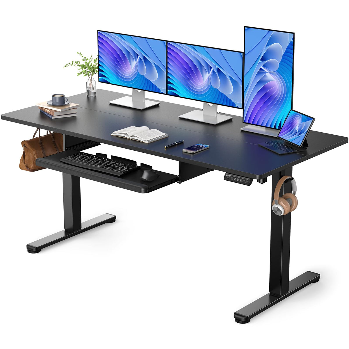 ErGear Electric Standing Desk with Keyboard Tray, 55x28 Inches Adjustable Height Sit Stand Up Desk, Home Office Desk Computer Workstation, Black