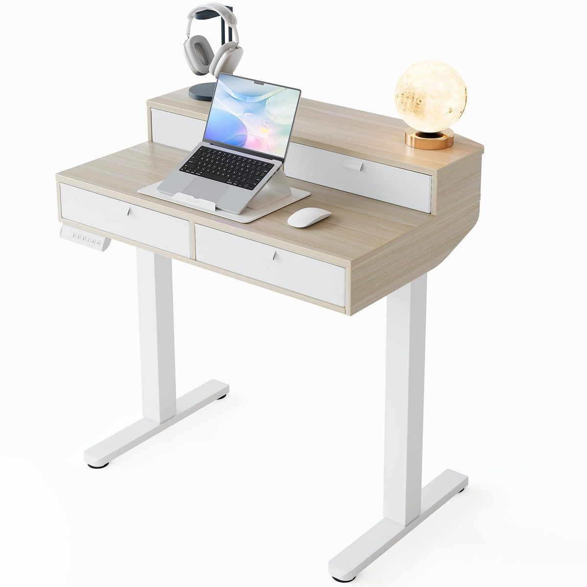 HUANUO Standing Sitting Desk Drawers 120 x 60 cm Adjustable Height | Compatible with C-clamp holder, 4 adjustable height adjustments