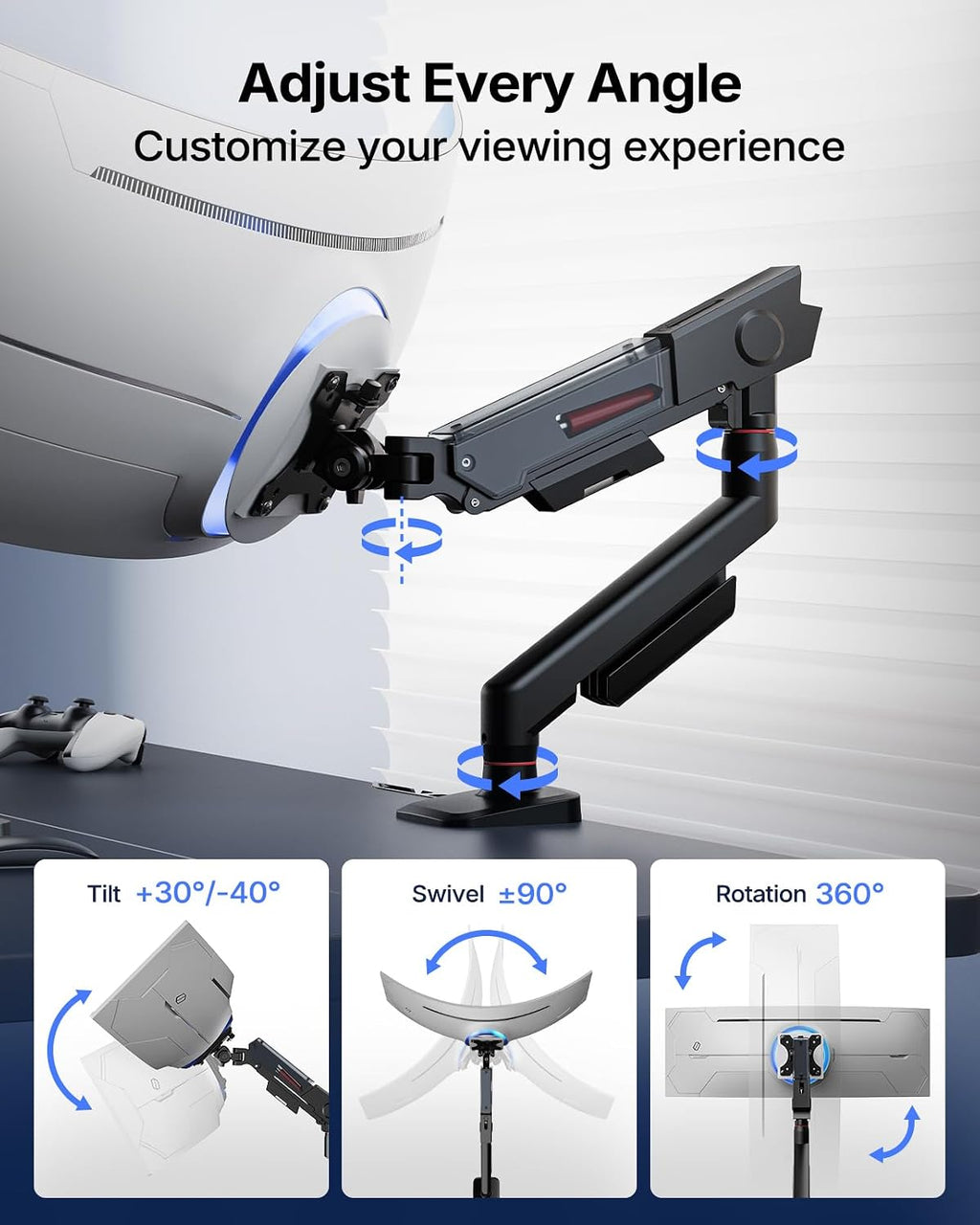 HUANUO Ultrawide Monitor Arm for 13"–49" Screens, Gaming Monitor Mount
