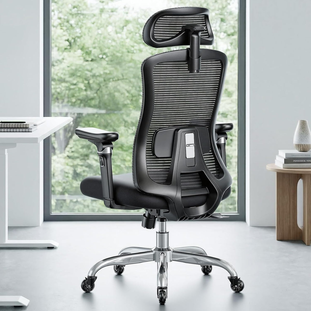 Marsail Ergonomic Desk Chair with 6D Armrests, Adjustable 3D Backrest, Sliding Seat, Lumbar Support and Lock Tilt in 4 Positions – High and Reinforced Chair with Capacity 150 kg, Black