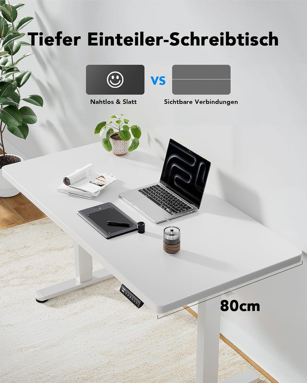 HUANUO Höhenverstellbarer Schreibtisch 140x80cm mit Ganze Tischplatte | Bürstenloser Motor, ergonomisches Stehpult, einfache Montage, für Homeoffice
