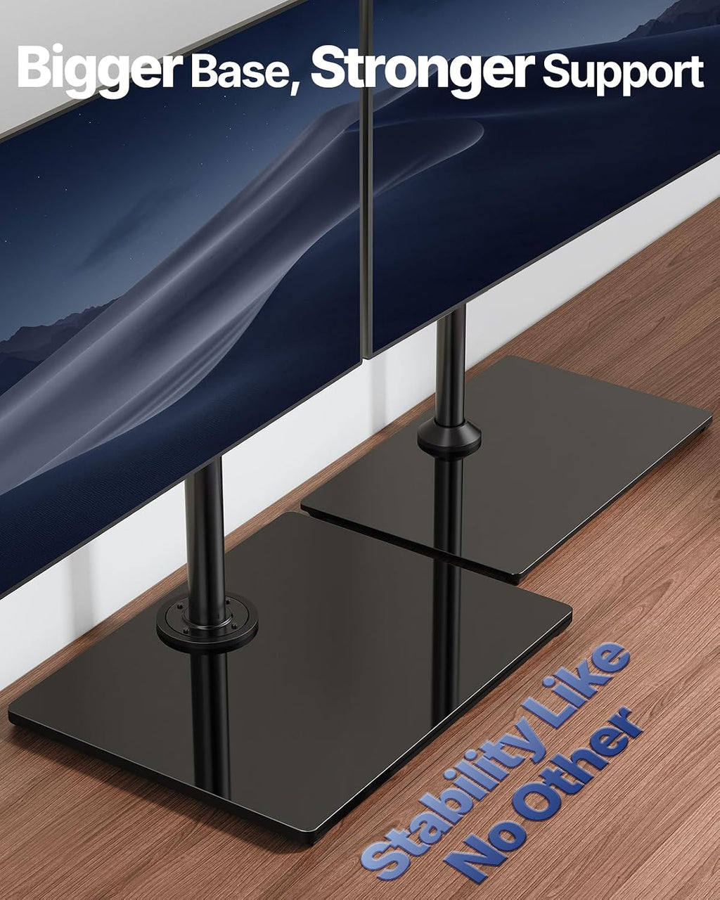 HUANUO Free Standing Dual Monitor Stand for 13-32 Inch Monitors, Glass Base