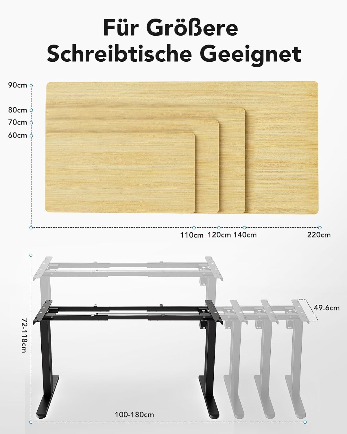 HUANUO Höhenverstellbarer Schreibtisch Gestell mit Bürstenlosem Motor