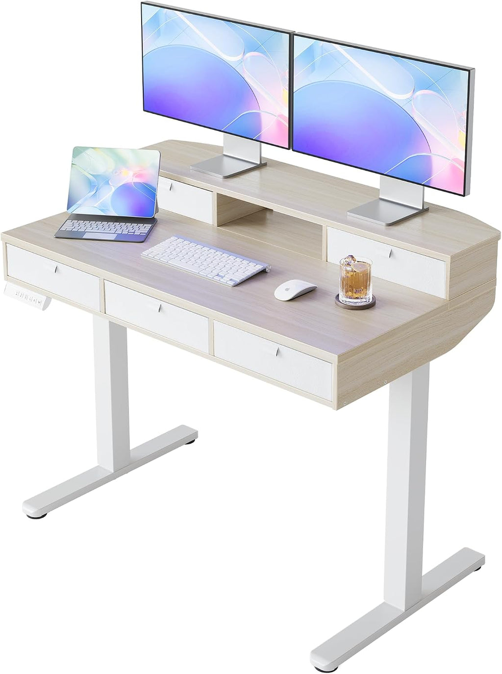 HUANUO 40 x 24 Inch Electric Standing Desk with 4 Drawers, Natural