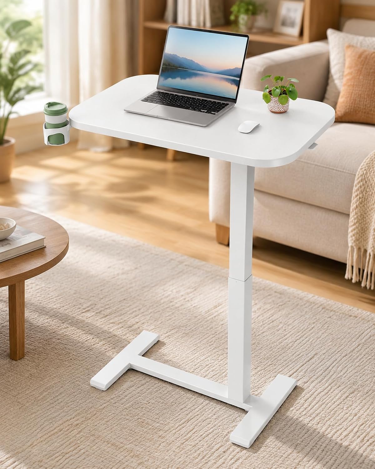 Marsail Overbed Table,Mobile Standing Desk with pneumatic height adjustment