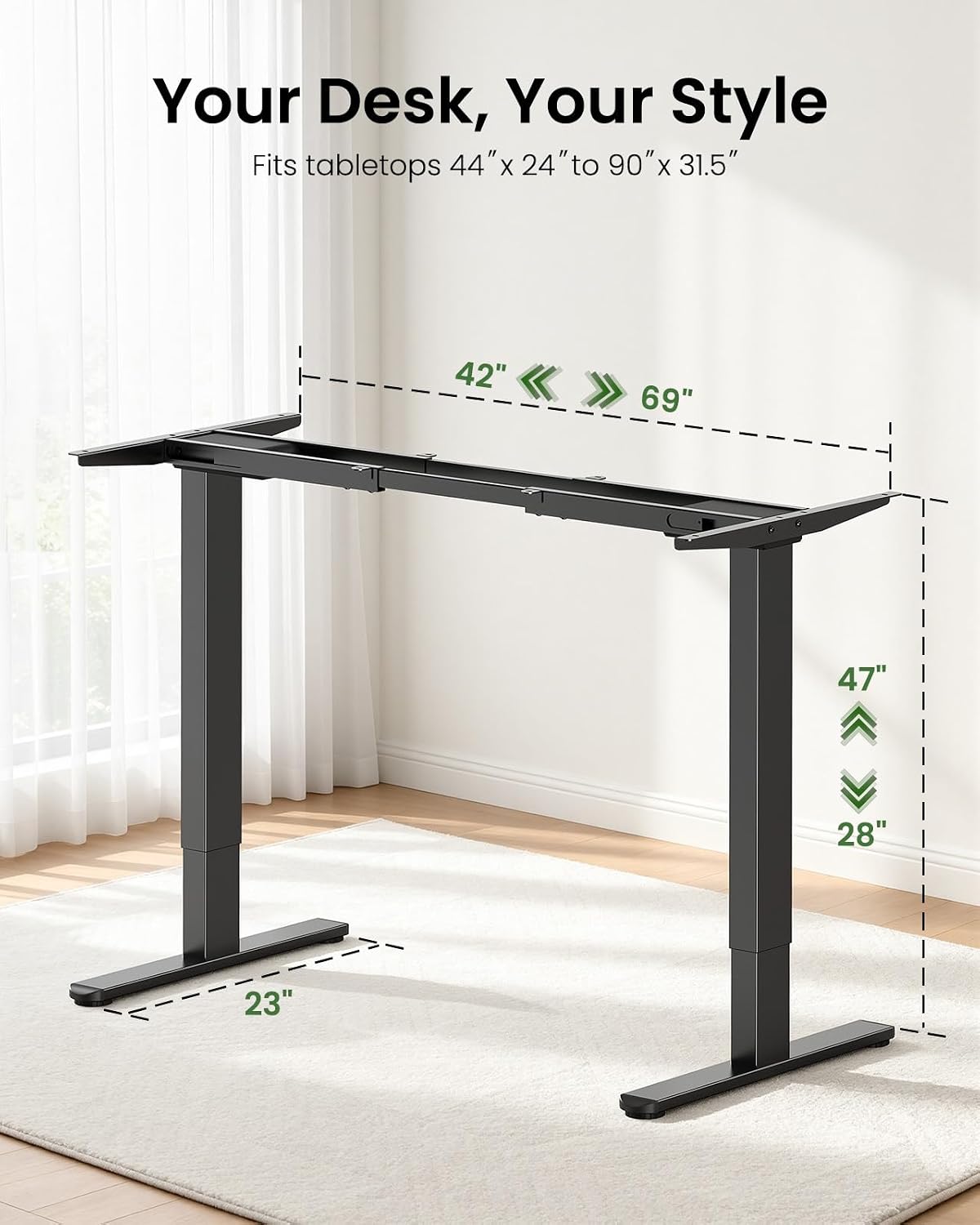 Marsail Dual Motor Standing Desk Frame for 44–90 inch Desktops, 264 lbs