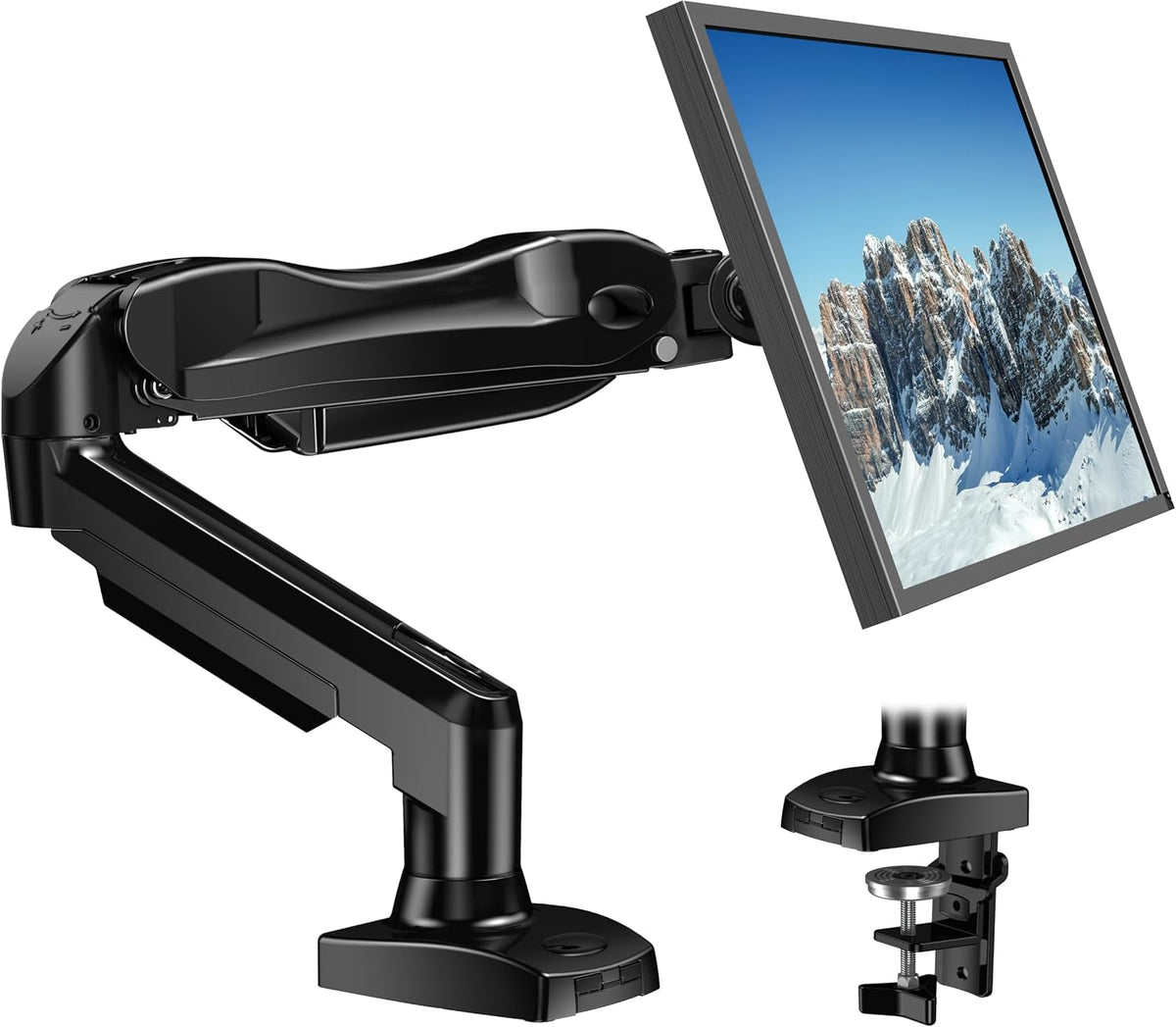 HUANUO Monitor Halterung für 13 bis 32 Zoll Bildschirme, Einzelner Monitorarm Ständer Hält 2~9 kg, Höhenverstellbare mit Neigungen, Schwenken, Dreht, VESA 75 & 100 mm