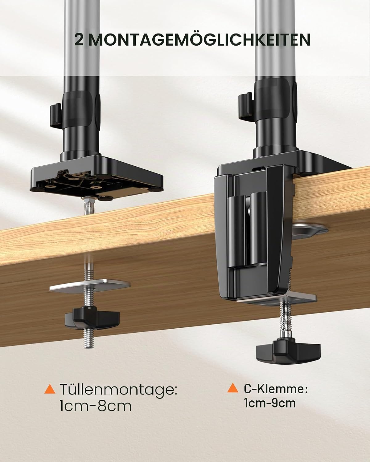 ErGear Monitor Halterung 3 Monitore für 13 bis 27 Zoll Bildschirme, Bildschirmhalterung 3 Monitore mit 2 USB-Anschlüssen; Jeder Monitorarm trägt max. 8kg, Gaming Monitorhaltrung mit VESA 75/100