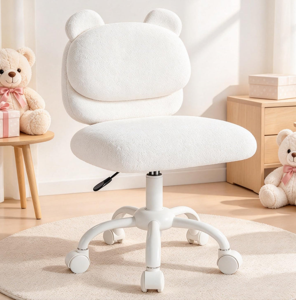 Marsail Schminktisch Stuhl, Schreibtischstuhl aus Teddyfleece,Cremeweiß