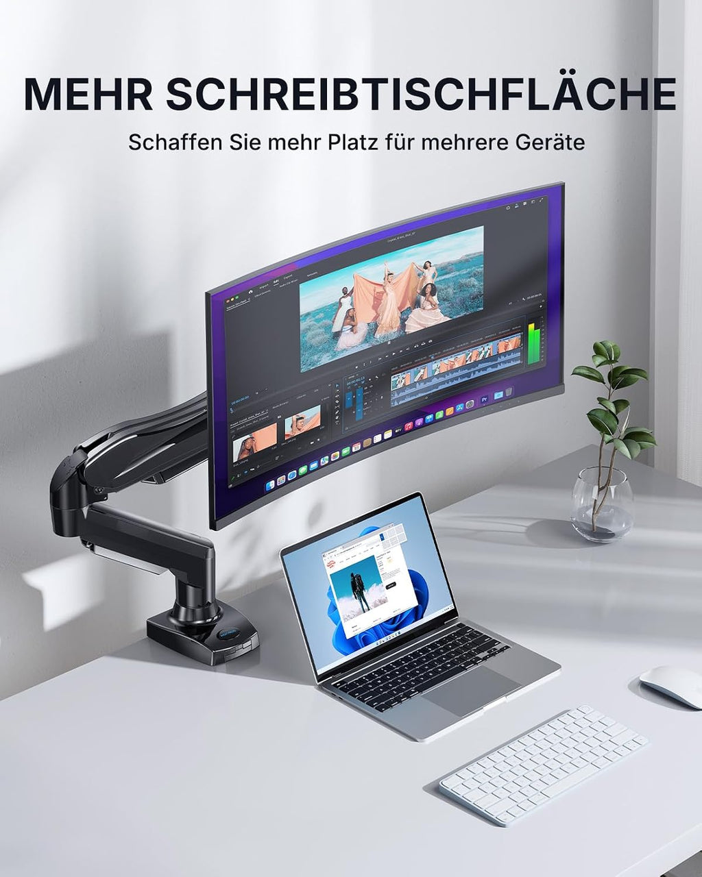 HUANUO Monitor Halterung für 13 bis 32 Zoll Bildschirme, Einzelner Monitorarm Ständer Hält 2~9 kg, Höhenverstellbare mit Neigungen, Schwenken, Dreht, VESA 75 & 100 mm