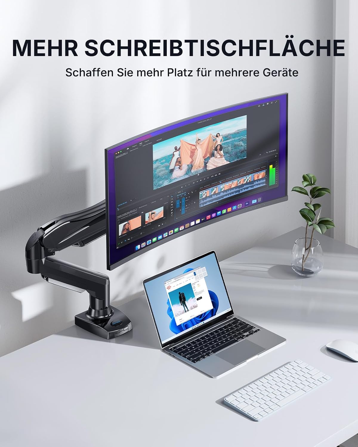 HUANUO Monitor Halterung für 13 bis 32 Zoll Bildschirme, Einzelner Monitorarm Ständer Hält 2~9 kg, Höhenverstellbare mit Neigungen, Schwenken, Dreht, VESA 75 & 100 mm