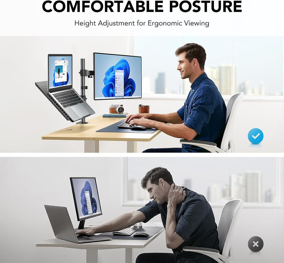 HUANUO Monitor Arm with Laptop Tray for 13 to 32 Inch Screen & 17 Inch Notebook, Monitor and Laptop Stand, Monitor Arm Desk Mount Fits VESA 75/100 Gaming