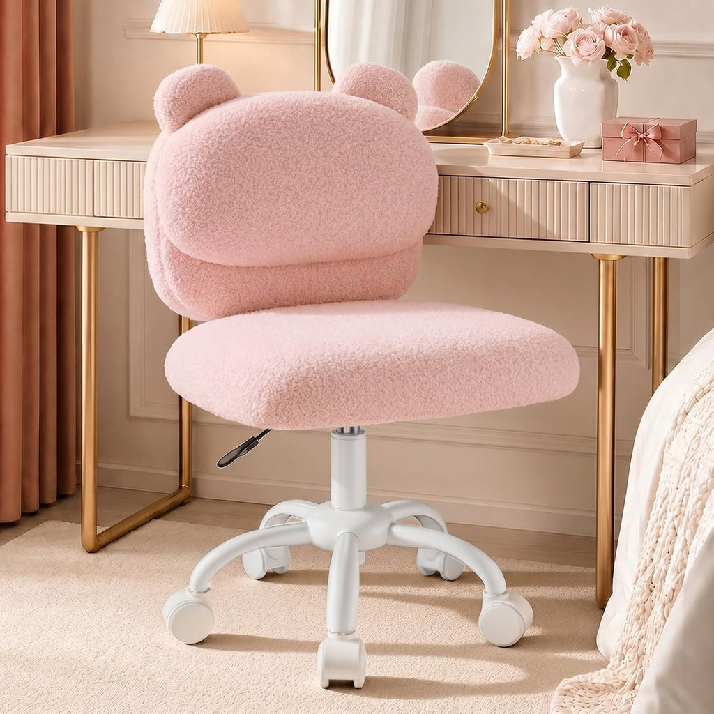 Marsail Teddy Fabric Dressing Chair, Armless Office Chair, Pink