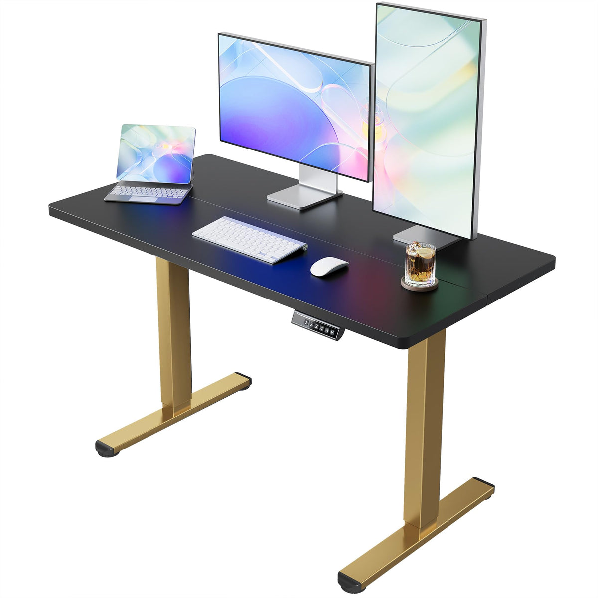 HUANUO 32x19 Inch Small Electric Standing Desk, Adjustable, Light Walnut
