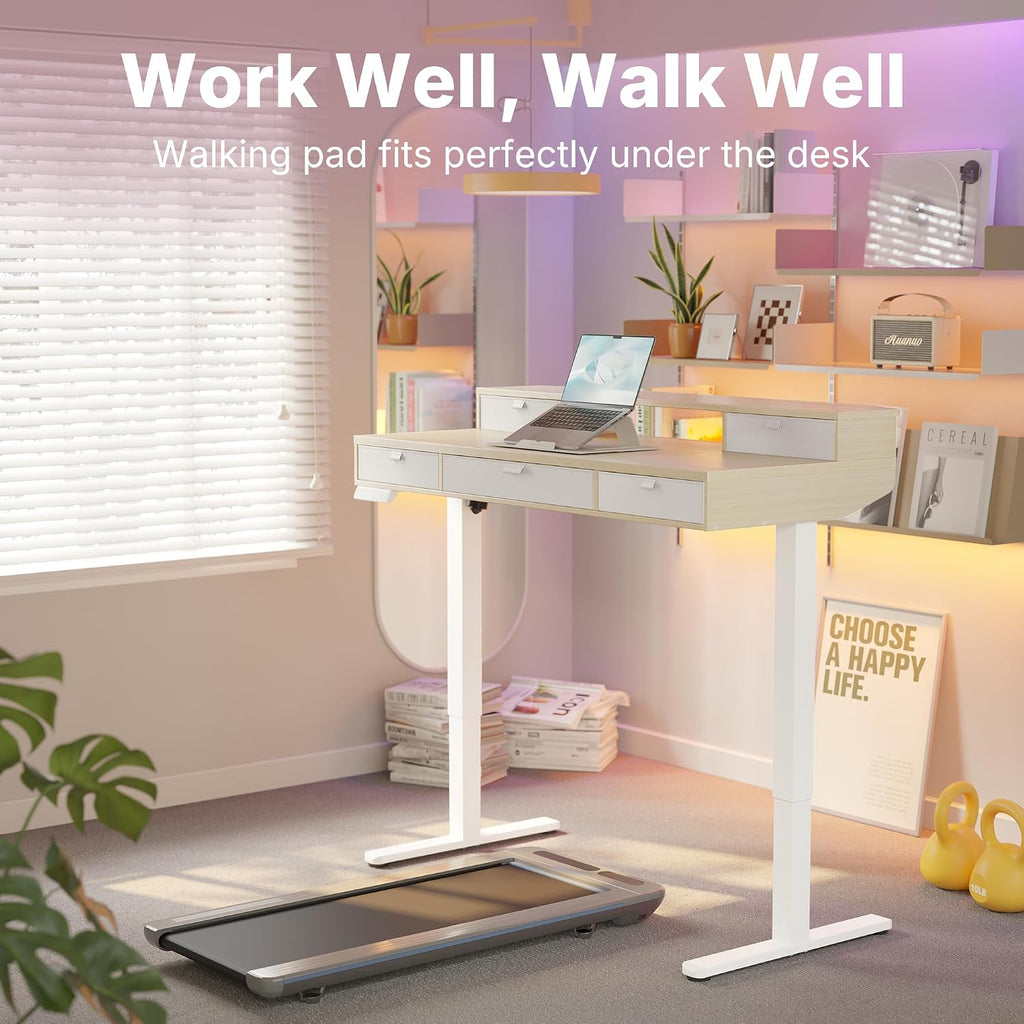 HUANUO 40 x 24 Inch Electric Standing Desk with 4 Drawers, Natural