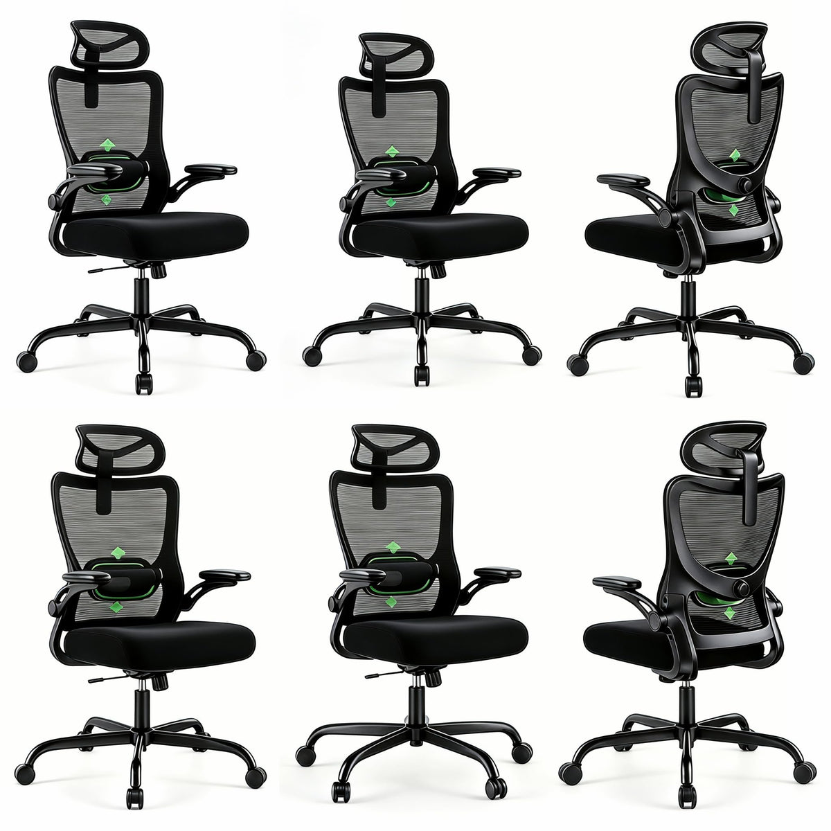 Marsail Ergonomic Desk Chair: Computer Office Chair with Mesh High Back and Adjustable Lumbar Support Swivel Chair for Work with Wheels, 3D Armrest and Headrest