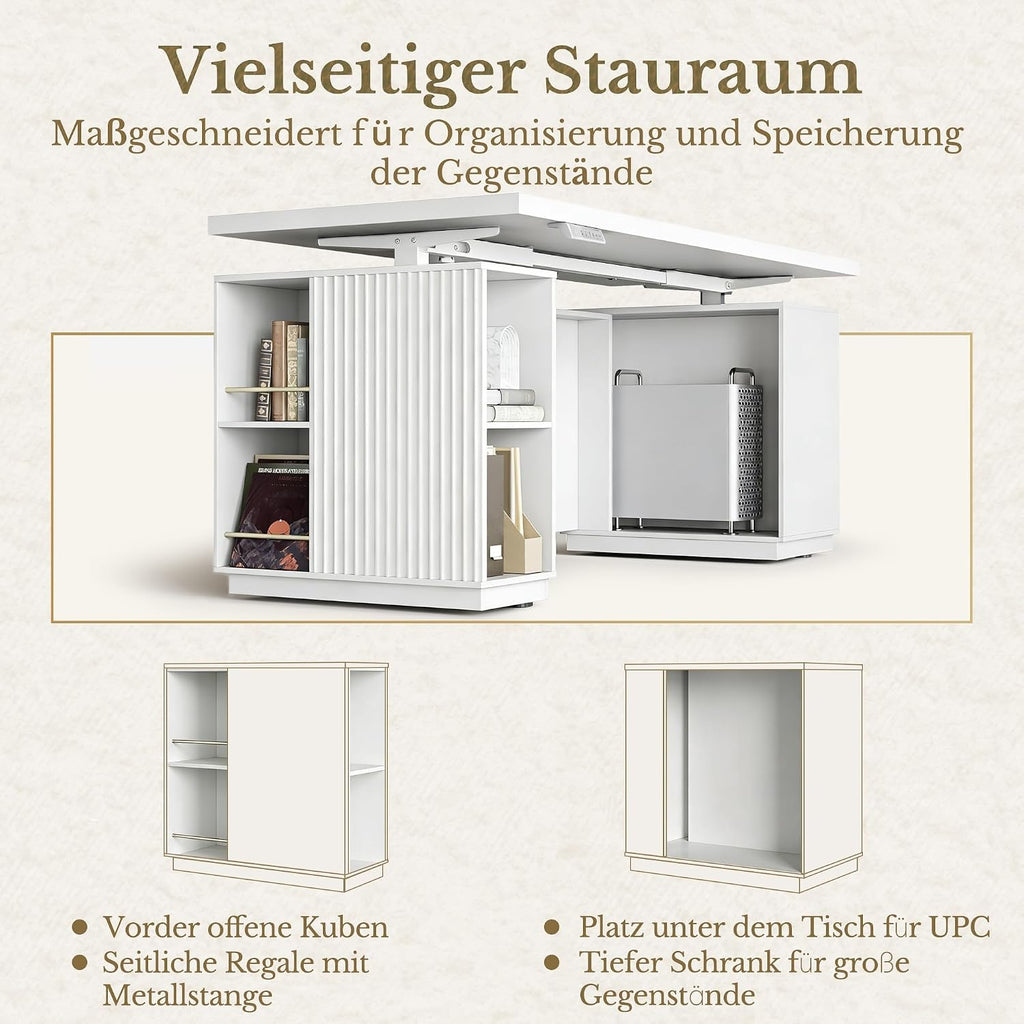 HUANUO Elektrisch höhenverstellbarer Schreibtisch 178 × 76 cm mit Stauraum