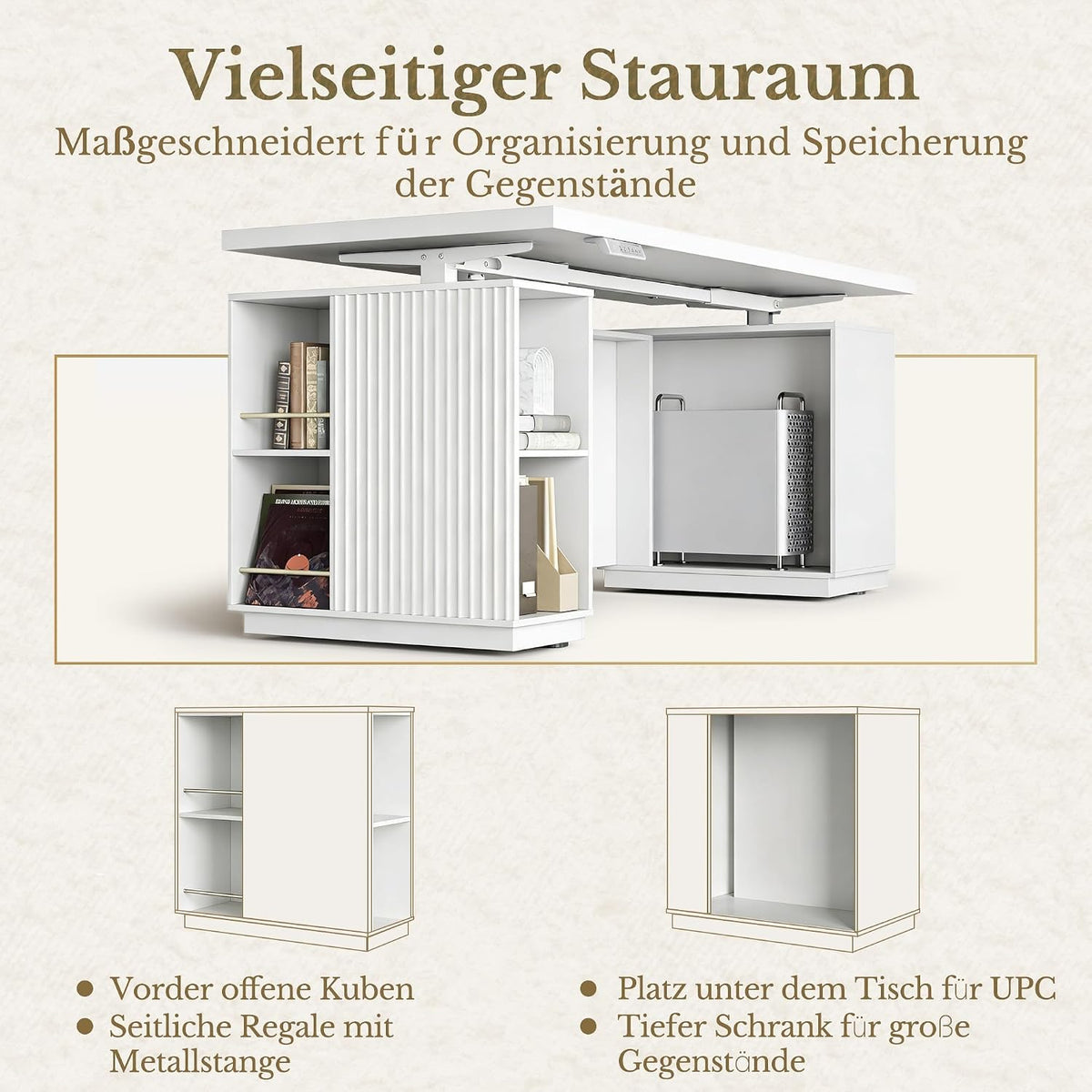 HUANUO Elektrisch höhenverstellbarer Schreibtisch 178 × 76 cm mit Stauraum