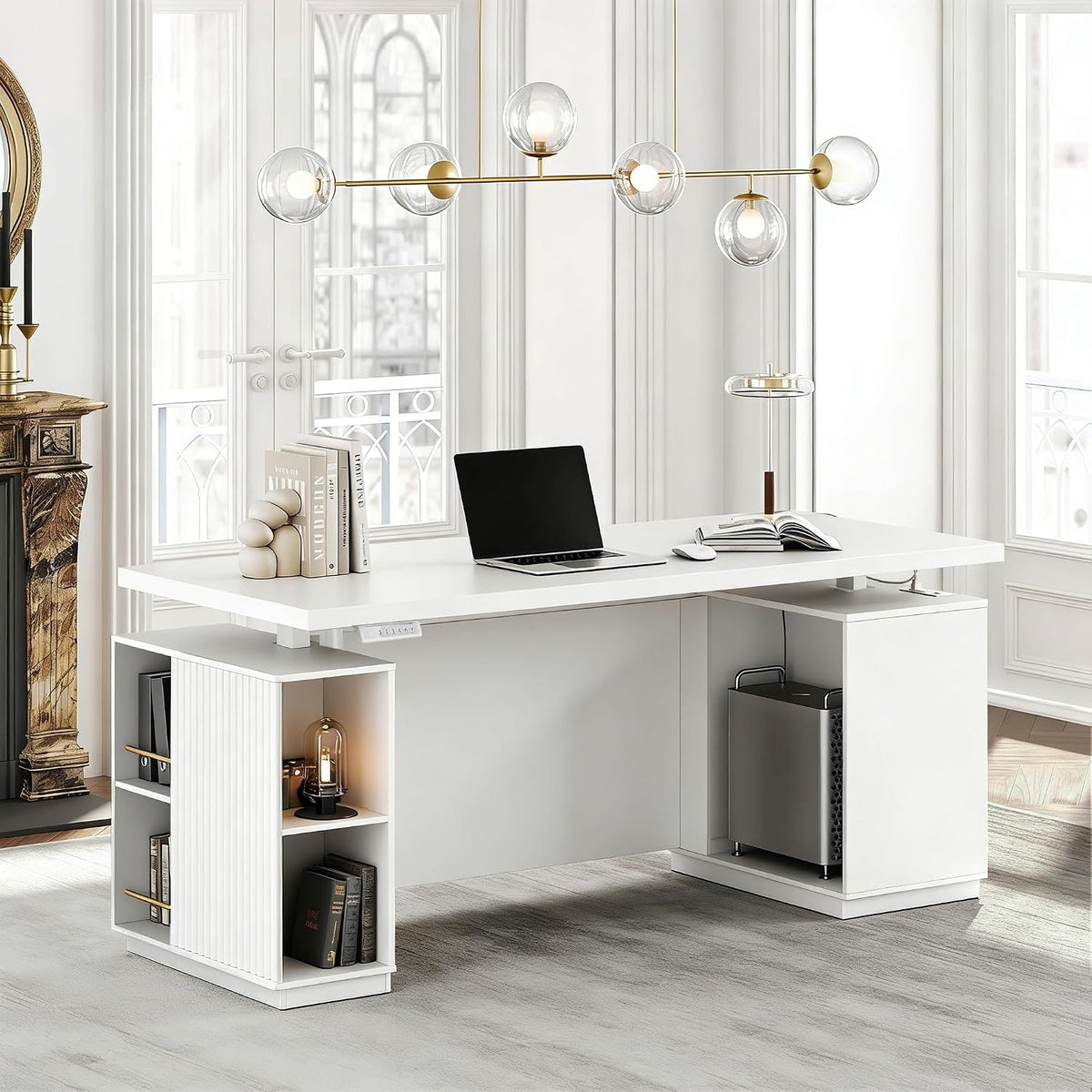 HUANUO 178×76cm Electric Standing Desk with Storage for Home Office