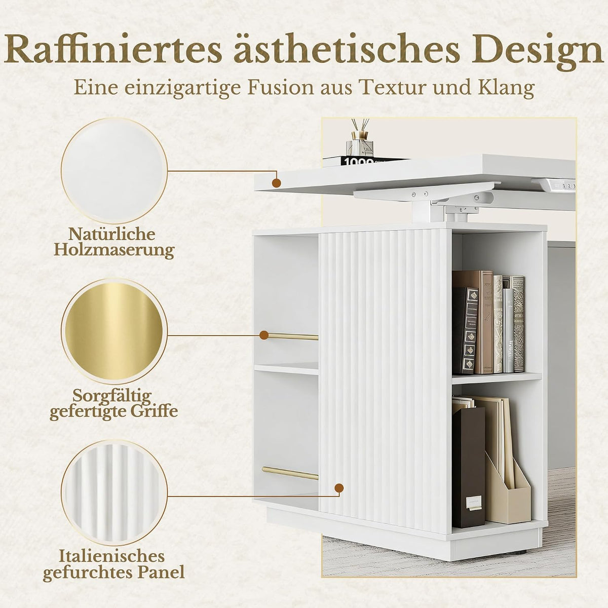 HUANUO Elektrisch höhenverstellbarer Schreibtisch 178 × 76 cm mit Stauraum