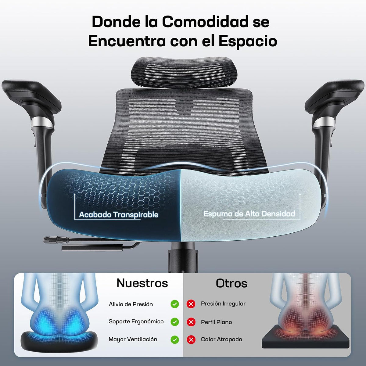 Marsail Ergonomic Desk Chair with 6D Armrests, Adjustable 3D Backrest, Sliding Seat, Lumbar Support and Lock Tilt in 4 Positions – High and Reinforced Chair with Capacity 150 kg, Black