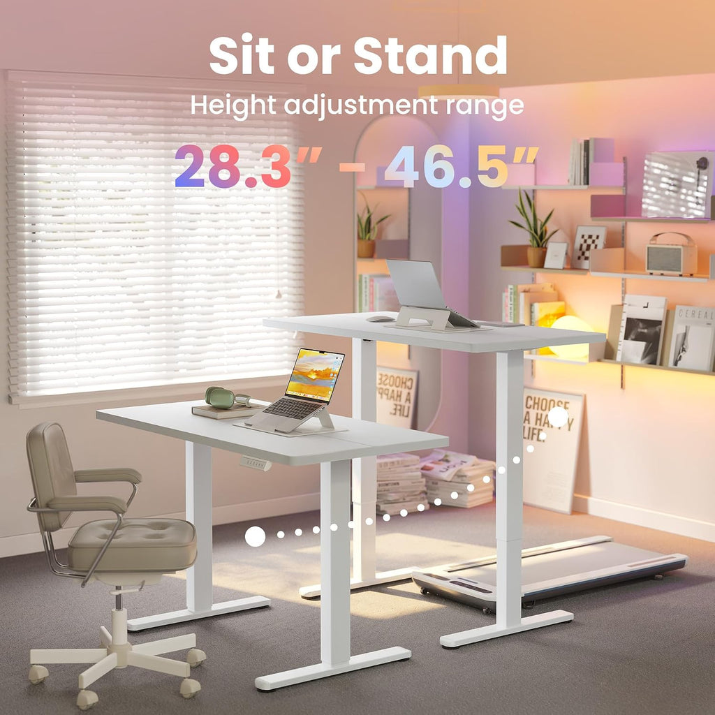 HUANUO 55x28 Inch Electric Standing Desk, Height Adjustable, White