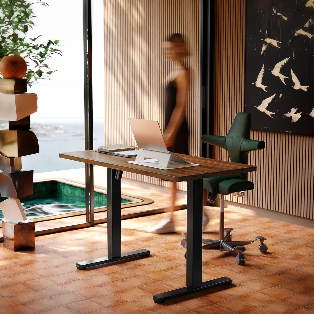 HUANUO 32" Small Electric Standing Desk Adjustable Height, 4 Memory Height Settings, Sit Stand Up Desk for Home Office & Computer Workstation, Black