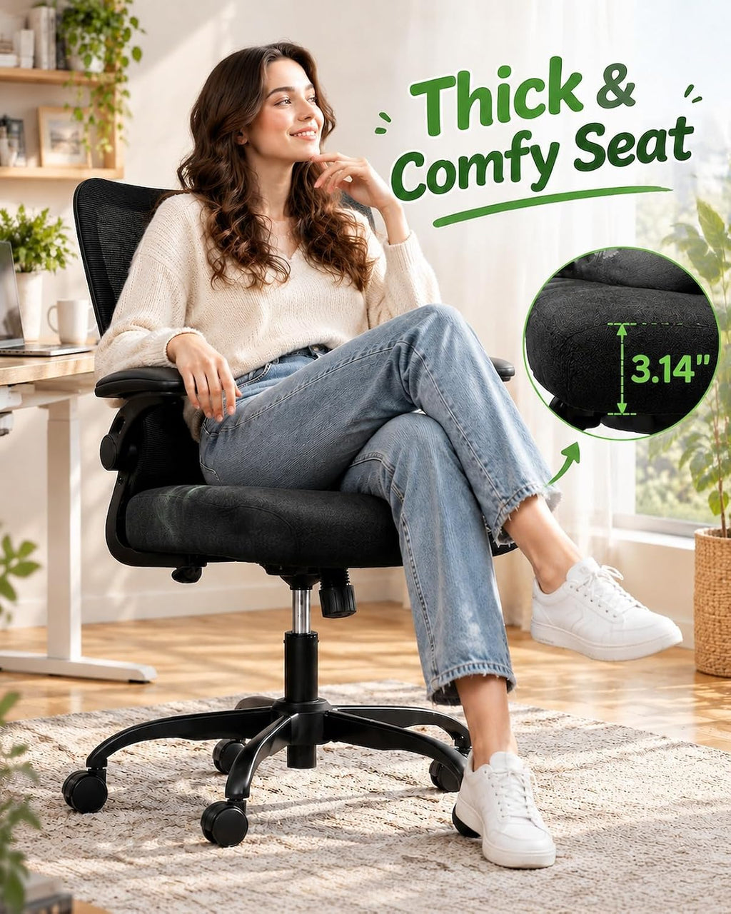 Marsail Ergonomic Office Chair, Home office desk chair With 3D PU armrests