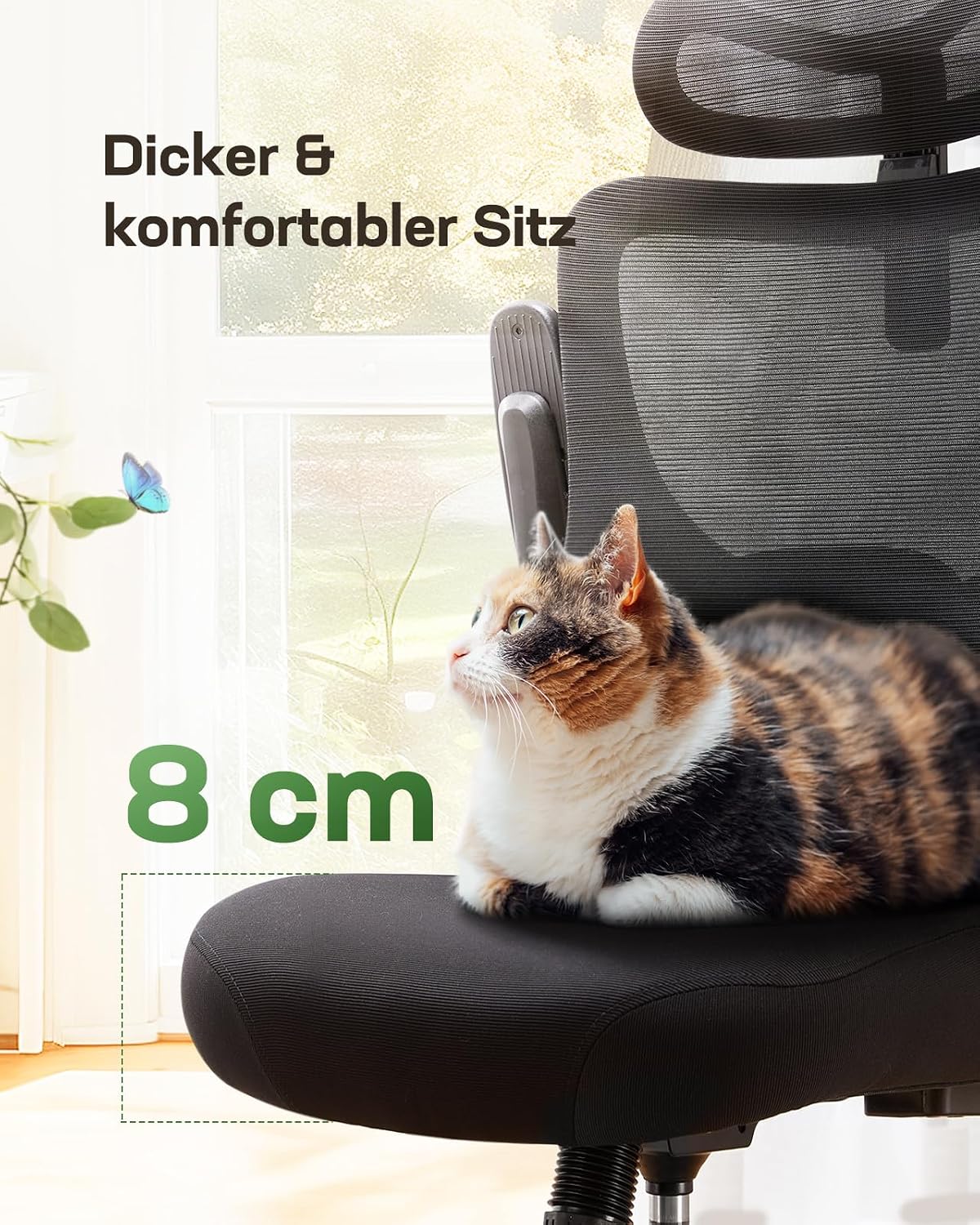 Marsail Ergonomic Office Chair, Ergonomic Desk Chair with 2D Headrest, 2D Lumbar Support, 3D Folding Armrest, Seat 8 cm, Height Adjustable, Tilt Function, Up to 136 kg