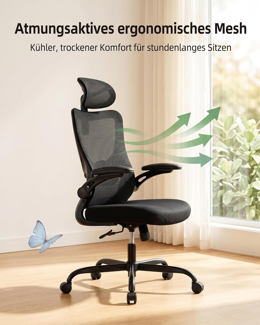 Marsail Ergonomic Office Chair, Ergonomic Desk Chair with 2D Headrest, 2D Lumbar Support, 3D Folding Armrest, Seat 8 cm, Height Adjustable, Tilt Function, Up to 136 kg