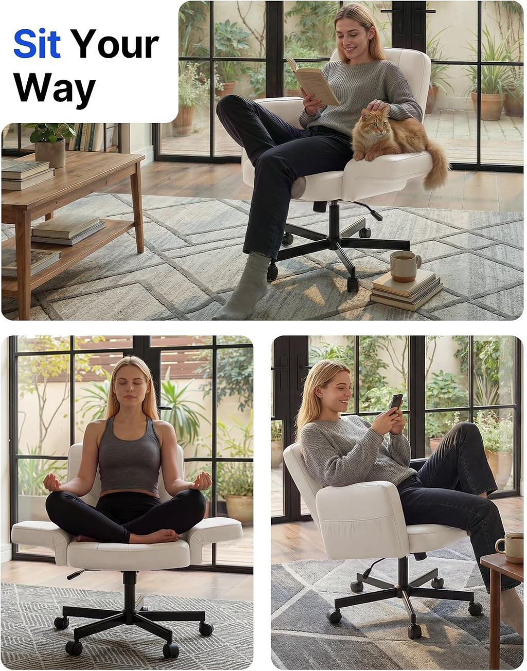 HUANUO Criss Cross Chair with Adjustable Armrests