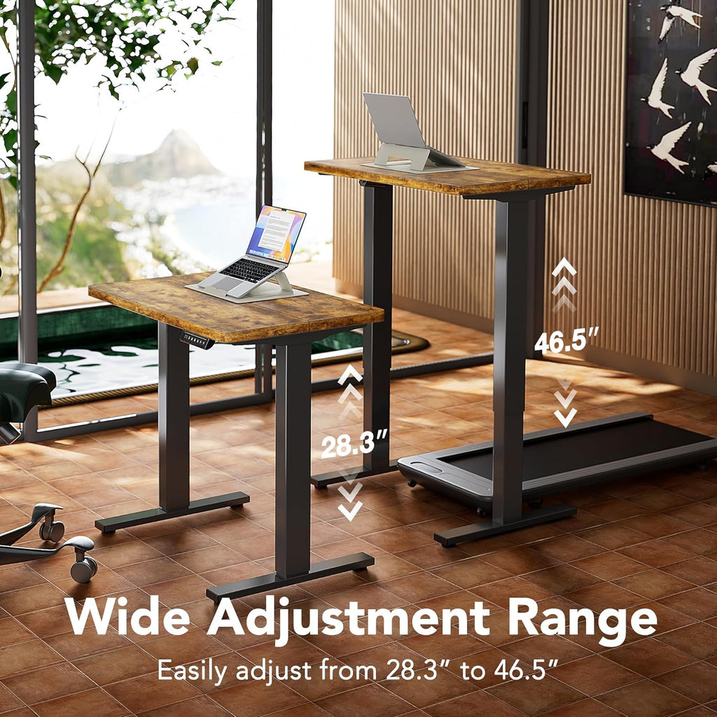 HUANUO 43 x 24 inch Electric Standing Desk Adjustable Height, 4 Memory Height Settings, Sit Stand Up Desk for Home Office & Computer Workstation, Rustic Brown